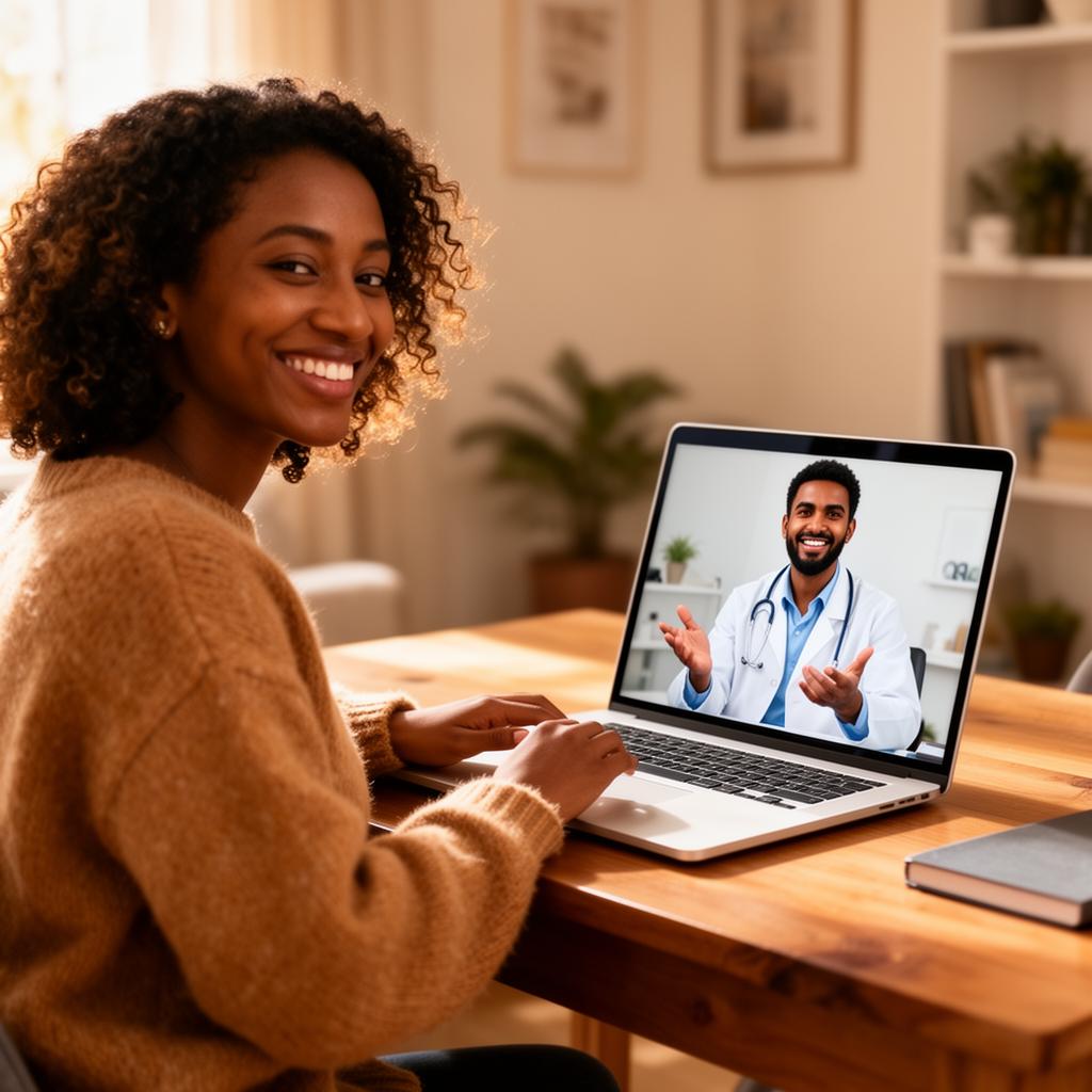 Ethiopian doctor smiling, holding a tablet